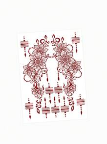 1 件女士花朵临时纹身，月亮图案指甲花纹身贴纸，适用于手、手指和身体装饰，防水假纹身，适合斋月节 - 彩色 - 查看 9