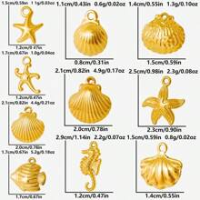 10pcs Luxury Ocean Theme Fashionable Versatile 304 Stainless Steel Gold & Silver Seahorse, Starfish, Shell Pendant DIY Jewelry Accessories