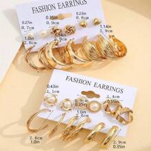 BEMMY 6/9 Pieces Elegant Pearl Stud Earrings Set, Suitable For Parties, Festivals And Daily Wear - 金色-3 - 查看 3