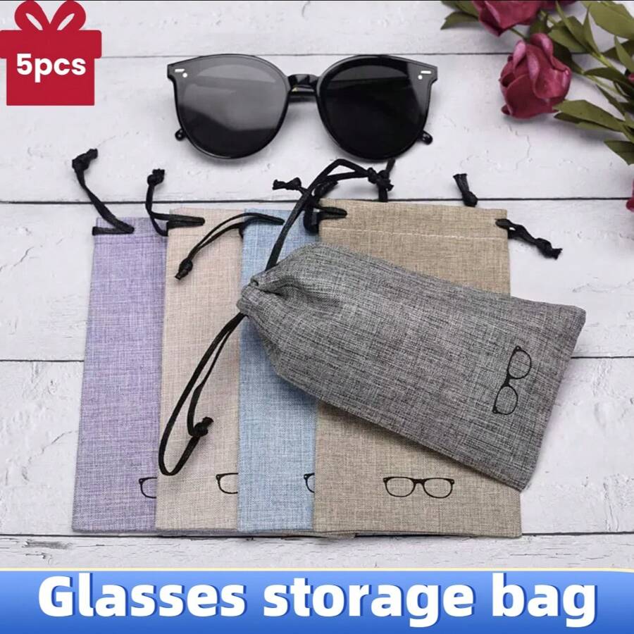 2 件彩色抽绳眼镜袋，带标志，时尚便携式太阳镜包