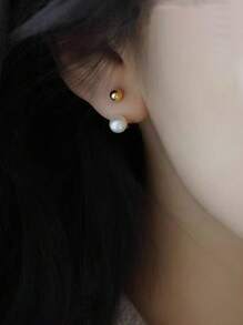 1 对女士奢华复古简约耳环，时尚仿珍珠耳钉