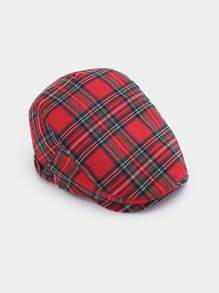 1pc Plaid Retro Casual Polyester Patchwork Newsboy Cap, British Style, Spring/Summer, Beret Cap - Forward Cap - View 8