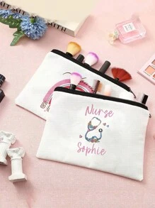 Personalized Beige Printed Nurse Bag, Customized Nurse Bag, Customized Toiletries Storage Bag, Cosmetics Storage Bag, Nurse Thank-You Gift, Registered Nurse Bag, New Nurse Gift, Customized Printed Girl Bag, Daily General Use - Multicolor - View 3