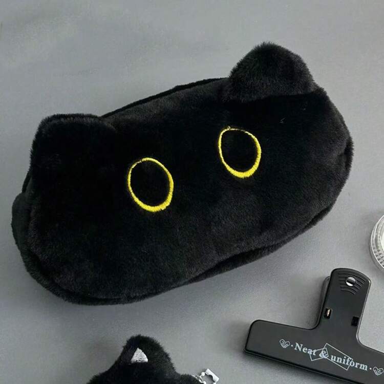 1 件可爱黑猫铅笔盒 - 大容量，柔软文具收纳盒，带有可爱的黄色眼睛，非常适合返校铅笔袋 - 彩色 - 查看 3