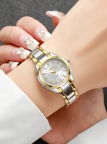 2 件/套女士优雅时尚数字刻度小表盘休闲石英腕表配钢带 - 彩色 - 查看 3