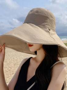 1pc Women's Large Brim Sun Hat, Reversible Bucket Hat, UV Protection, Wide Brim Foldable, Suitable For Beach, Fishing And Outdoor Activities - Multicolor - View 7