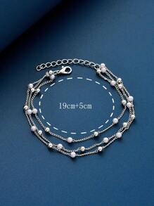 1 件时尚百搭简约珍珠多层手链 - 銀色 - 查看 3