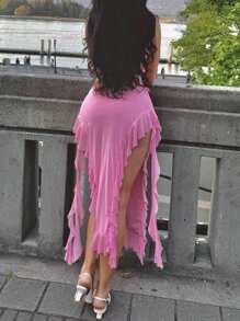 Women's Strapless Ruffle Hem Long Dress