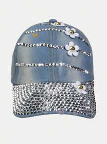 1 件女士水钻装饰棒球帽，Y2K 时尚风格派对帽，四季皆宜 - 貼鑽棒球帽 - 查看 5