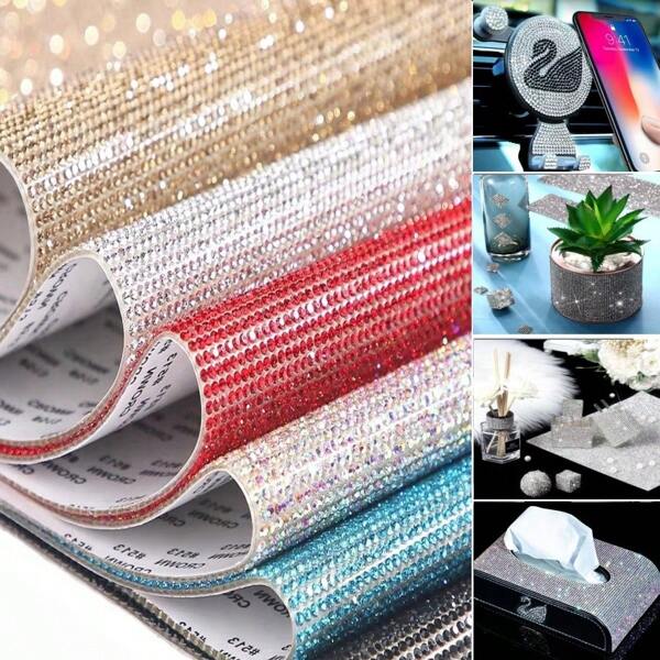 1 pieza 40X24cm Pegatina decorativa de cartón autoadhesiva de cristal de imitación de cristal brillante adecuada para DIY en autos, teléfonos móviles, accesorios de necesidades diarias