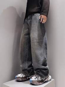 Teenage Boy Fashion Washed Denim Jeans, Boys New Casual Straight Leg Pants, Children Spring Autumn Long Trousers - Dark Wash - View 1