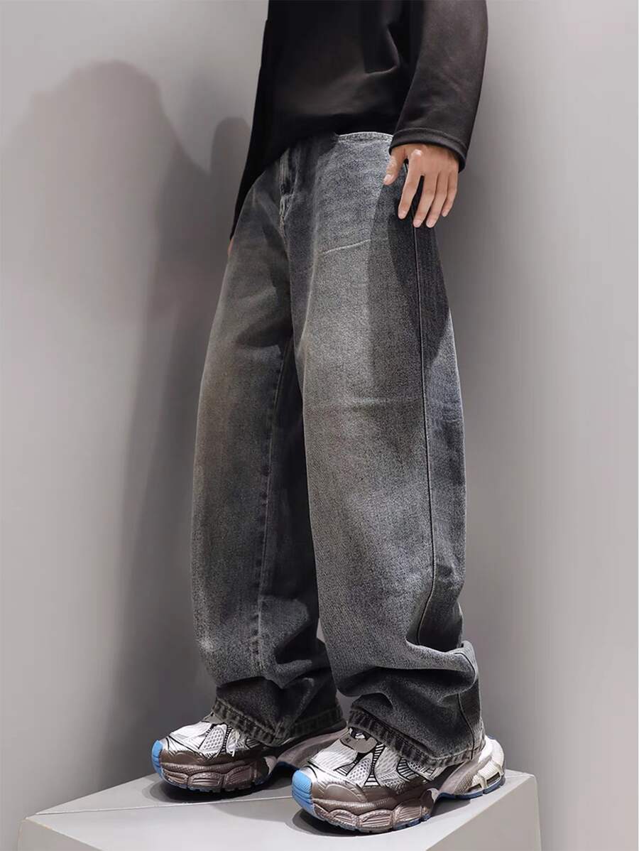 Teenage Boy Fashion Washed Denim Jeans, Boys New Casual Straight Leg Pants, Children Spring Autumn Long Trousers - Dark Wash - View 1