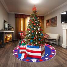 4th Of July Tree Skirt Star Letter Print Round Tree Collar Base Cover Festival Party Decoration - Multicolor - View 5