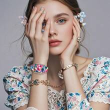 1pc Colorful Flower Silicone Strap Band Compatible With Apple Watch 38/40/ 41/42/44/45/46/ 49mm, Soft Silicone Replacement Sports Strap For Women Men, Compatible With Watch SE/10/9/8/7/6/5/4/3/2/1 Gift For Birthday Party Accessories Christmas Holiday - Gilt Flower - View 9