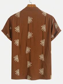 Camisa de manga corta con cuello cubano estampada para hombre, estilo de vacaciones con cuello solapa abotonado, camisa casual madura con estampado de cuello cubano de manga corta, camisa elegante minimalista para oficina y viajes, camisa de manga corta con cuello cubano para playa y casual de verano - Marrón - Ver 2