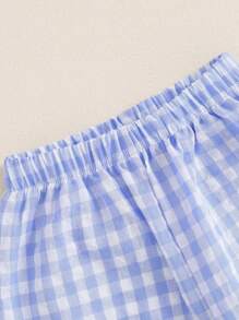 Pantalones largos a cuadros para niños y niñas pequeños con cintura elástica, adorables y casuales. - Azul - Ver 8