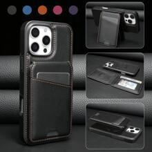 1 pieza Funda de cartera de lujo de piel sintética magnética 2 en 1 de color marrón compatible con iPhone 16 15 14 13 Pro Max, compatible con Samsung Galaxy S25 S24 S23 S22 S21 Ultra Plus