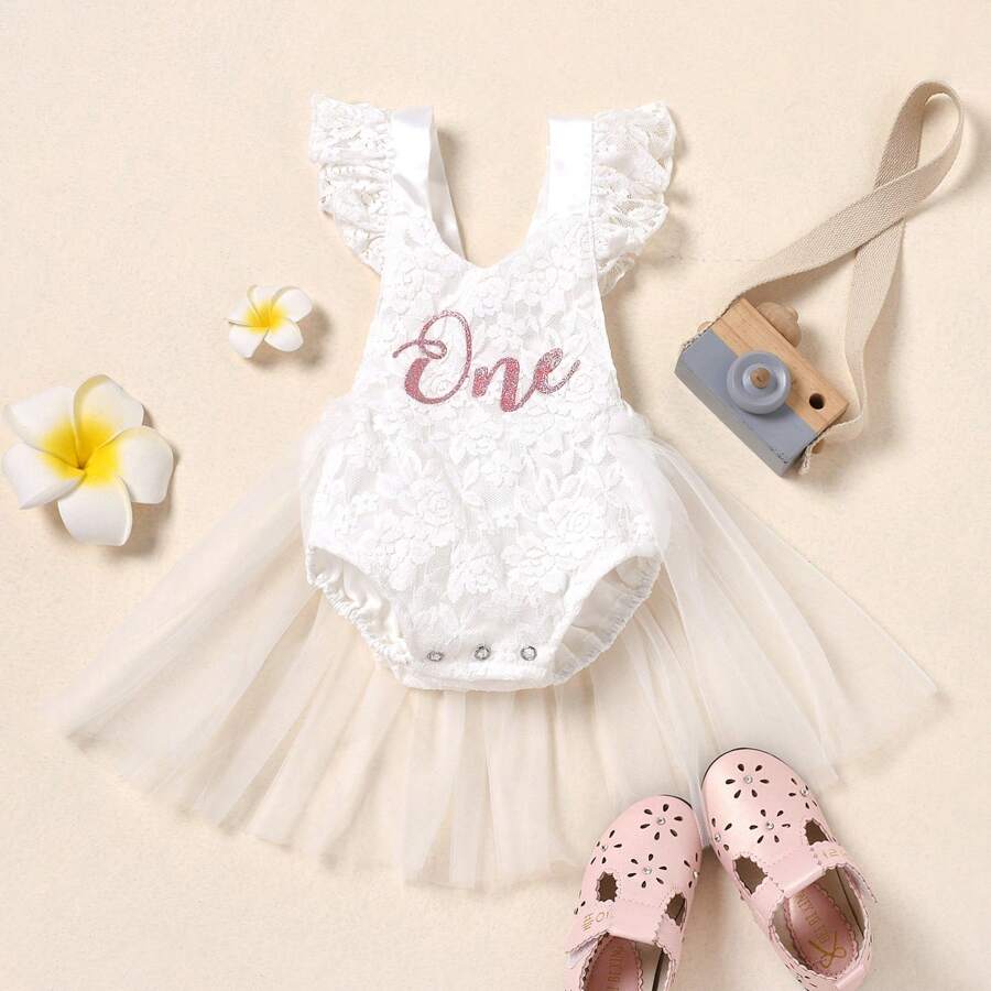 Baby Girl 1st Birthday Outfit Boho One Ruffle Lace Romper Princess Tutu Backless Dress Photoshoot Party Clothes - White - View 1