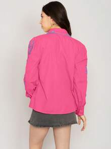 Camisa lisa con bordado floral casual para mujer de moda - Rosa - Ver 6