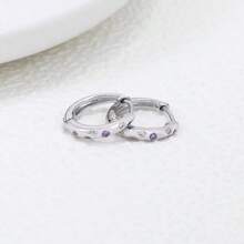 BRLINEY 纯银防过敏女士耳环方晶锆石环形耳环圆形耳环时尚精致耳环生日礼物 - 銀色 - 查看 4