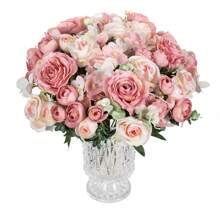 1/80支装仿真牡丹花束，适合秋季新年装饰、婚礼花瓶、家居装饰、派对、户外花园等场合。 - 玫瑰繡球-粉紅色 - 查看 3