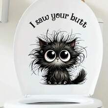 Whimsical Cat Bathroom Sticker - "I See Your Butt" Funny Animal Print, Self-Adhesive PVC Bathroom Decals, Easy To Apply, Semi-Matte Finish, No Power Required, Bathroom Decor | Modern Decor | Self-Adhesive Decals, Toilet Sticker Decals Bath Rug Floor Carpet Fall Decor Bathroom Accessories - Black Cat - View 3