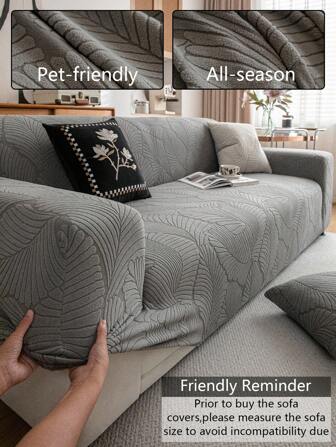 1pc Leaf Texture Jacquard Stretch Sofa Cover, Non-Slip, All Season Use, Pet Scratch Resistant, Suitable For Bedroom, Office, Living Room Home Decor, Fits 1/2/3/4 Seat Sofa Gifts Birthday Graduation Couch Cover Sofa Covers Room Decor Living Room Decor