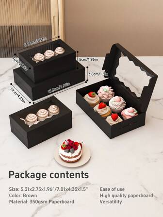 6pcs/12pcs Square Pastry Gift Boxes With Clear Window, White, Brown, Black, Pink, Bread Snack Box, High-Quality Gift Box For Desserts, Donuts, Pies, Candies, Cakes, Muffins, Macarons