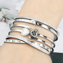 3 件套镀金珠宝礼物：全水钻珠宝、腰带和 18K 金不锈钢手链，适合女士 - 愛心組合款 - 查看 16