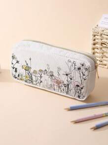 1 st. Bloemenpatroon Grote Capaciteit Dubbelzijdig Bedrukt Corduroy Etui, Perfecte Terug Naar School Etui, Grote Opbergzak, Ideaal Cadeau Voor Studenten
