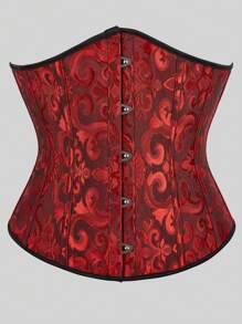 Vintage Jacquard Lace-Up Back Fishbone Corset Bustier Top, Fashionable Outerwear Waist Cincher Bodysuit, New Year Party, Valentine's Day, Holiday Tops, St. Patrick's Day Outfit, Halloween Costume