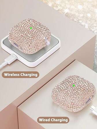 1 个闪亮星星镶嵌耳机盒，闪亮硬壳 PC 保护手机套带钥匙扣，兼容 Apple 1/2/3/Pro/Pro 2，女士