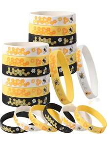 12pcs Bee Bracelets, Silicone Bee Bracelets, Multi-Color Bee Themed Party Favors, Bee Decorations, Bee Wristbands, Bee Birthday Party Supplies - Multicolor - View 1