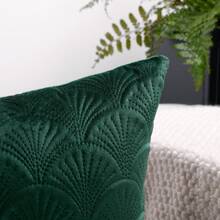1pc Seashell Pattern Solid Color Velvet Quilted Embroidered Throw Pillow Cover, Suitable For Decorating Sofa And Bed, All Season - Dark Green - View 3