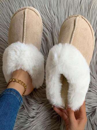 Suede Fur Slippers, Home Indoor Thick Bottom Warm Slippers, Large Size Men And Women With The Same Paragraph Slippers