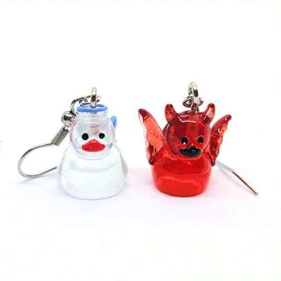 1 Cặp bông tai thiên thần và vịt ác quỷ bằng nhựa thủ công, quà tặng độc đáo cho cô ấy