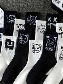 5/10/20 双儿童和青少年袜子，女童中筒网眼袜，男孩和女孩白色透气图案袜子，简约时尚，适合所有季节 - 彩色 - 查看 3