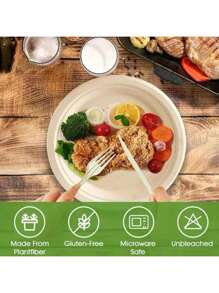 10/50pcs 6/8 Inch Thick Luxury Sugarcane Fiber Paper Plates - Reusable, Leak-Proof, Disposable, Suitable For Celebration Events