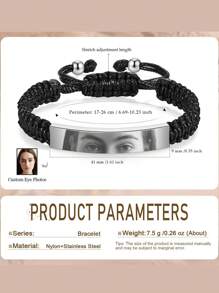 Personalized Couple Photo Bracelet, Custom Eye Photo Bracelet, Adjustable Couple Eye Photo Bracelet, Men's Black Photo Bracelet, Stainless Steel Laser Engraved Image Bracelet, Black Braided Photo Bracelet, Photo Gift For Boyfriend, Women's Photo Bracelet - Silver - View 6