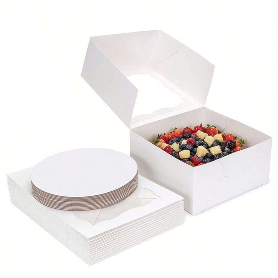 1/5/10 Pcs Cake Boxes10x10x5 Inches White Square Bakery Boxes With Window Cake Boxes For Cake Valentine's Day Pastries Chocolates Cookies Pie Birthday Party Wedding Easter