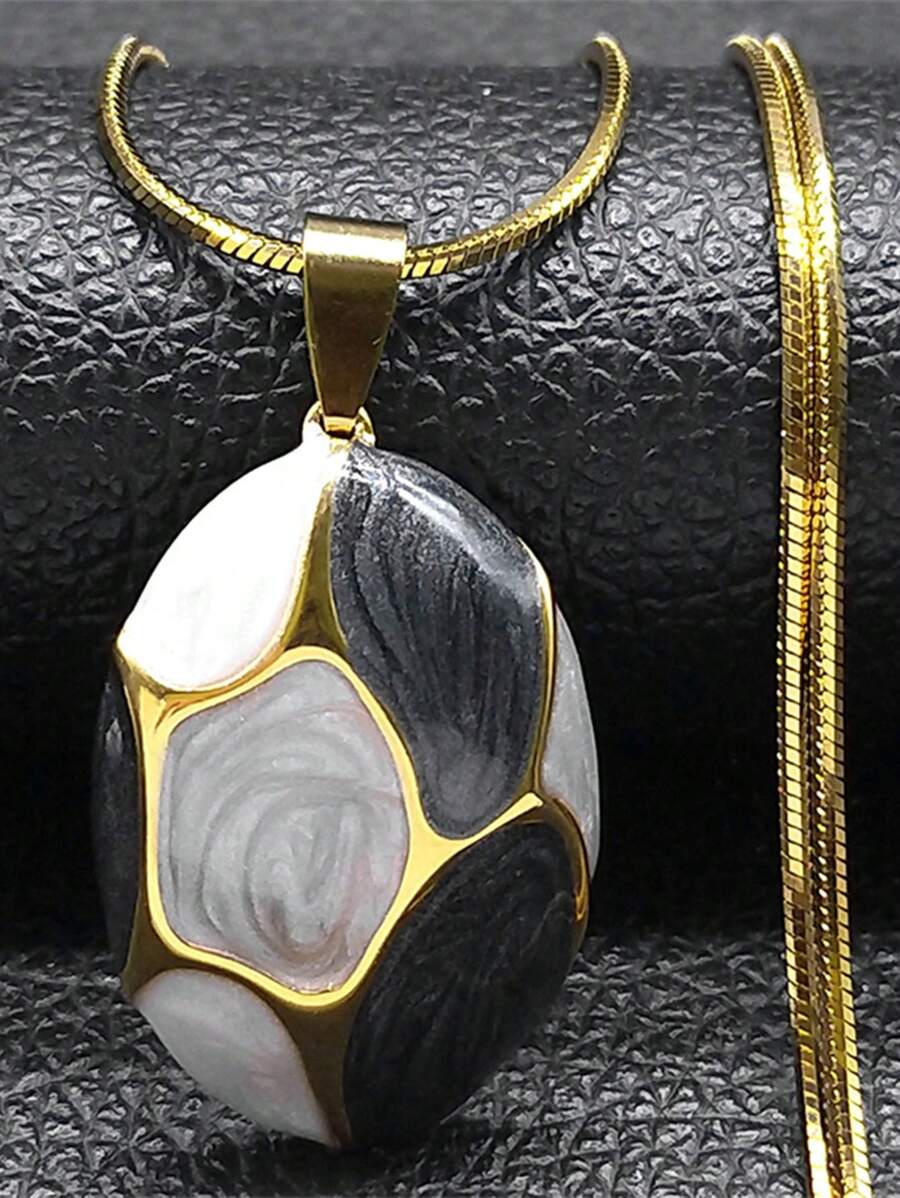 Collar colgante de esmalte colorido y contrastado con formas geométricas para mujer, cadena de acero inoxidable de color dorado