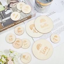MAGICALCUTDIE 2sets 2 Styles Basswood Milestone Cards Flat Round With Word BurlyWood 5~10x0.2~0.25cm 14pcs/Set 1 Set/Style Sewing Storage