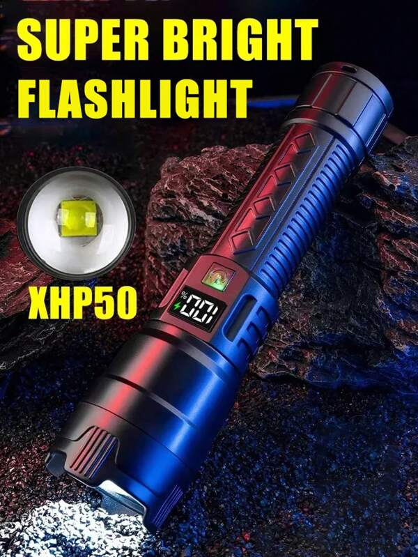 1 Pc Zoomable High Lumen LED Flashlight | 2000 Lumens + 1000M Beam Distance | Type-C Fast Charging + Battery Level Display | IPX4 Waterproof EDC Portable | Outdoor Camping Fishing Car Emergency Night Essential