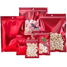 50pcs Red Transparent Reusable Zipper Bags, Mini Design, Suitable For Storing Jewelry, Food, Coffee, Spices, Candies, Cards, Nail Stickers, Crystals, Ideal For Home & Business Use, Also Great For Holidays, Birthdays, Weddings, Parties, Family Gatherings, Gift Packaging - Red - View 4
