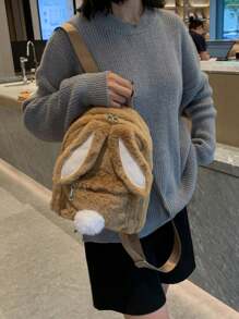Plush Rabbit Backpack,Long Ear Rabbit Soft Plush Backpack, Large Size Women's Plush Crossbody Bag Backpack,Cartoon Bookbag For Teen Girls Lolita, Cute And Lovely. The Bag Is Made Of Skin-Friendly And Soft Plush Fabric, With Sweet Color Matching For Both Aesthetics And Security,Perfect For Daily Leisure, Parties, Dates
