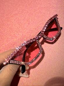 Eyeglasses#17078 1pc Women's Rhinestone Decorated Intense Reflective Glittering Rhinestone Effect Cute Party Glasses, Suitable For Weddings, Music Festivals, Street Photography, Decorated With Crystal, Pink Frame Y2K Luxury Holiday Party Makeup Cute Cat Eye Glasses For Beach, Theme Parties (Comes With Cleaning Cloth), Selfie Travel Stylish Black, Red, Blue, Silver, Green, Pink Valentines Y2KFest MusicFest For Summer Beach Vacation,Outdoor,Travel Shades Fashion Glasses Rhinestone Decor Party Style Cat Eye Frame For Music Festival Preppy Style For Back To School