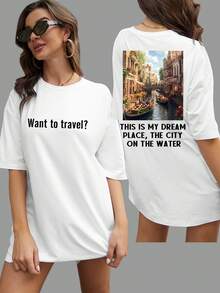 Customized Loose Women Short Sleeve T-Shirt, Personalized With Your Photo Text Name, Custom Ladies White Casual Oversized T-Shirts Summer - White - View 3