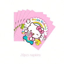 Sanrio Sanrio 42 Pcs Party Decoration Hello Kitty 1pc Tablecover 20 Pcs Plates And 20 Pcs Napkins 1pc Birthday Banner Theme Birthday Party Decoration Favor Sets