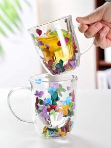 Tasse en verre avec poignée et fleurs séchées, Mug à café avec poignée, Tasse à thé au lait avec poignée, Verre à eau, Un choix de cadeau idéal ! Retour à l'école