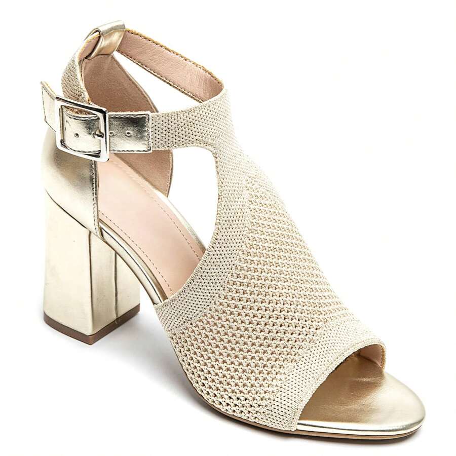 Summer Fashion Hollow Vamp Chunky Heel Sandals - Gold - View 1
